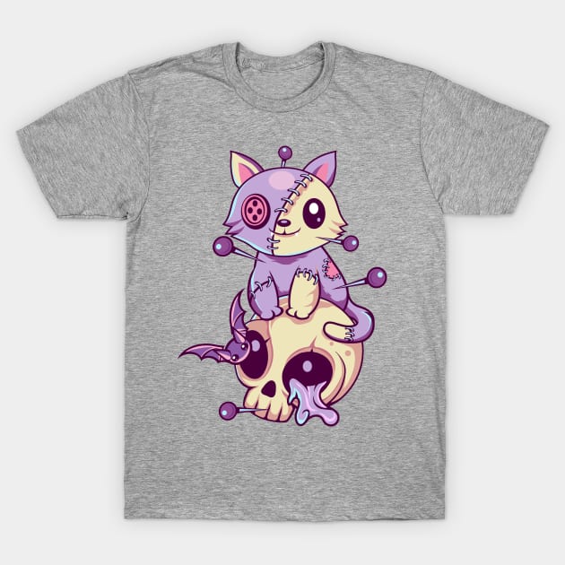 Skull Cat Kawaii Gothic T-Shirt by DionArts